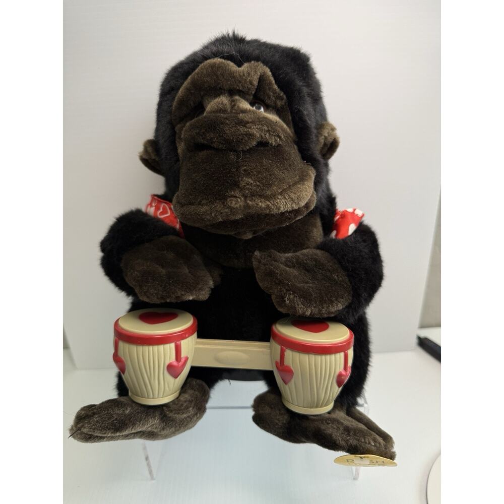 Vtg Gemmy Bongo Playing GORILLA Plush Animated Sings LOVE MACHINE Talks READ